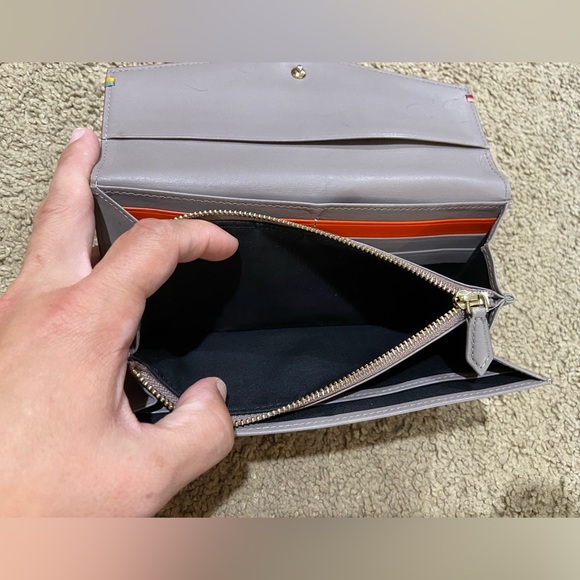 Paul Smith Highlight Stitch Long Wallet Gray Leather Card Coin Money Slots - Picture 9 of 14